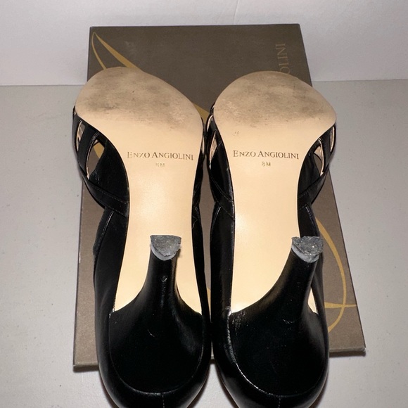 Enzo Angiolini Black Leather Peep Toe Heels - Picture 6 of 8